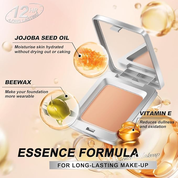 SACE LADY Ultra Cover Powder Foundation Makeup, Lasting Waterproof Full Coverage Foundation Cream With Mirror for Face Make Up 0.30Oz (Natural, 0.30Oz)