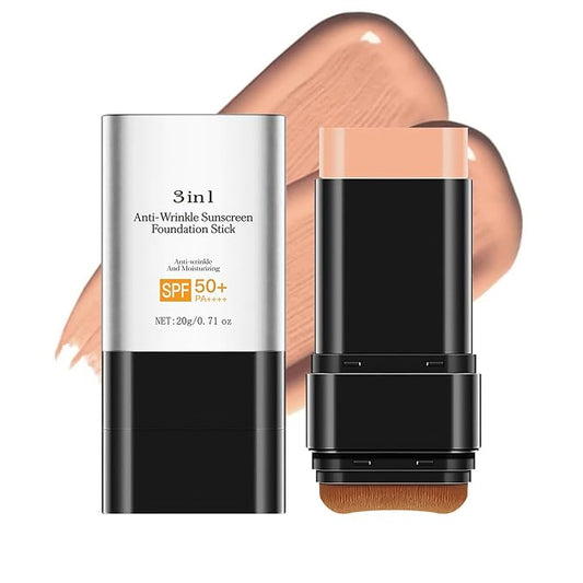 3 In 1 Matte Eraser Foundation Cream Stick，Easily Cover Skin Blemishes，long-lasting concealer and UV protection SPF 50+ foundation cream，Multi-Use Full Coverage Oil Control Makeup Stick (Dark)