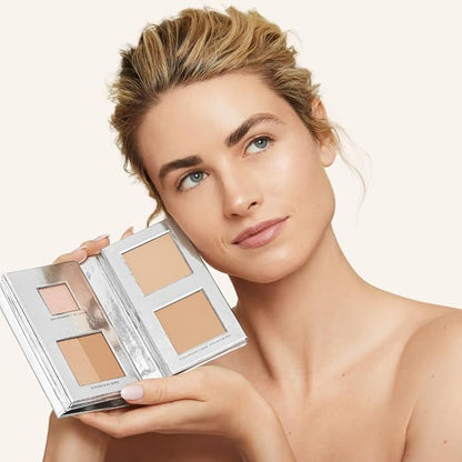 Woosh Beauty, The Fold Out Complexion Palette w/Secret Brush, Travel All in One Neutral Cream & Powder Kit, 4 in 1 Nested Makeup Brush (#2 Medium Light)