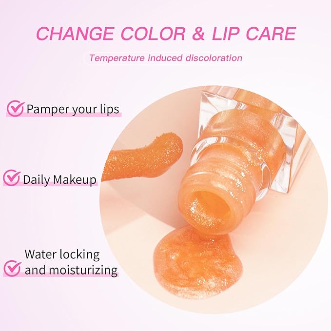 Magic Color Changing Lip Gloss, Warm Change Moisturizing, Long Lasting Nourishing Big Brush Lip Oil (#6)