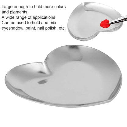 Nail Palette, Nail Palette Nail Palette Heart Shaped Art Palette Stainless Steel Palette Makeup DIY Paint Color Mixing Tray Nail Art Palette Resin(Silver)