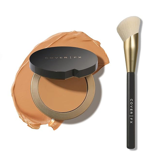 COVER FX Complete Coverage Kit: Total Cover Cream Foundation - Shade M5 + Custom Cover Blending Brush