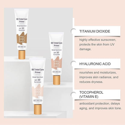 BB Blur Cream Tinted Moisturizer With Spf, Tinted Care Primer, Waterproof Concealer, Spf 30 Sunscreen, 3 Shades, All Skin Types (03# Wheat, 30g/1 Oz)