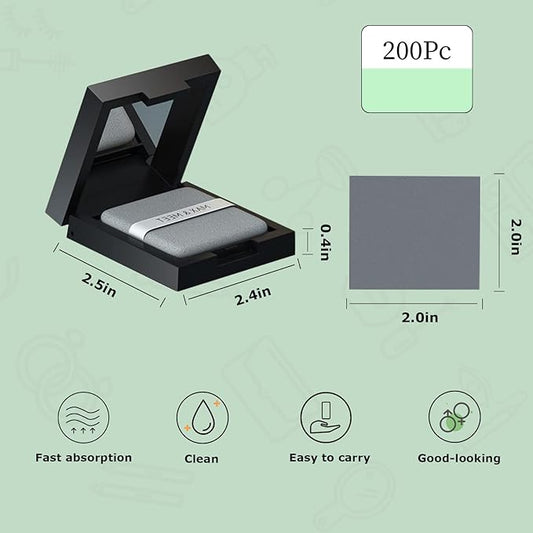 WishLotus Face Oil Blotting Sheets, 200Pc Linen Oil Blotting Paper for Oily Skin with Mirror Case and Self-Adhesive Powder Puff, Oil Absorbing Sheets for Men and Women (200)