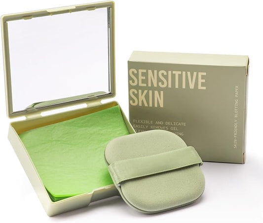 Erinde Oil Blotting Sheets for Face with Mirror and Puff, 100 Sheets Oil Blotting Paper for Oily Skin, Face Oil Absorbing Sheet, Natural Oil Control Film, Absorb Excess Oil, Makeup Friendly