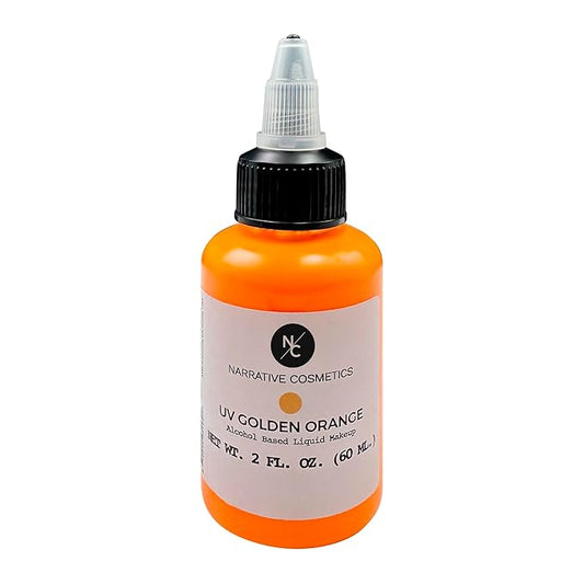 UV Fluorescent Alcohol Airbrush Paints - 2 fl oz, Glow Effect, Waterproof, Sweatproof, Highly Pigmented Liquid Makeup for Bodypainting, Film, TV, Festivals - UV Golden Orange