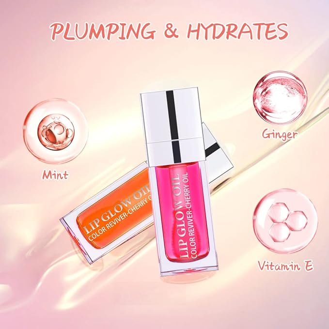 Glow Lip Oil Plumping Lip Gloss Hydrating Lip Care Non-sticky Big Brush Head Korean Lip Tint Primer Glitter Shine Lipgloss (PINK)