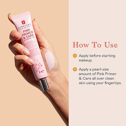 Erborian – Pink Primer & Care Multifunctional Facial Cream Balm - Primer Sets Makeup, Pore Minimizing, Skin Moisturizing and Smoothing Effects for All Skin Types - Korean Skincare - 1.5 fl. oz.