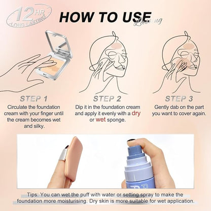 SACE LADY Ultra Cover Powder Foundation Makeup, Lasting Waterproof Full Coverage Foundation Cream With Mirror for Face Make Up 0.30Oz (Natural, 0.30Oz)