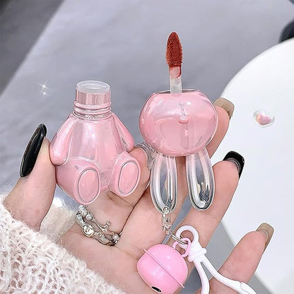 Pack of 3 Matte Lip Stain, Pink Bunny Cute Lipstick, 3 Colors Velvet Lip Glaze Set, Kawaii Makeup Kit for Women, Creative Keychain Design Easy to Carry (Set A(123#))