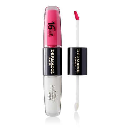 Dermacol NEW 16-Hour Lip Colour, Highly Pigmented Glossy Lip Stain, Two-Phase Lip Plumper Gloss, Kissproof Lip Makeup Products with Matte and Glitter Finish, n. 18