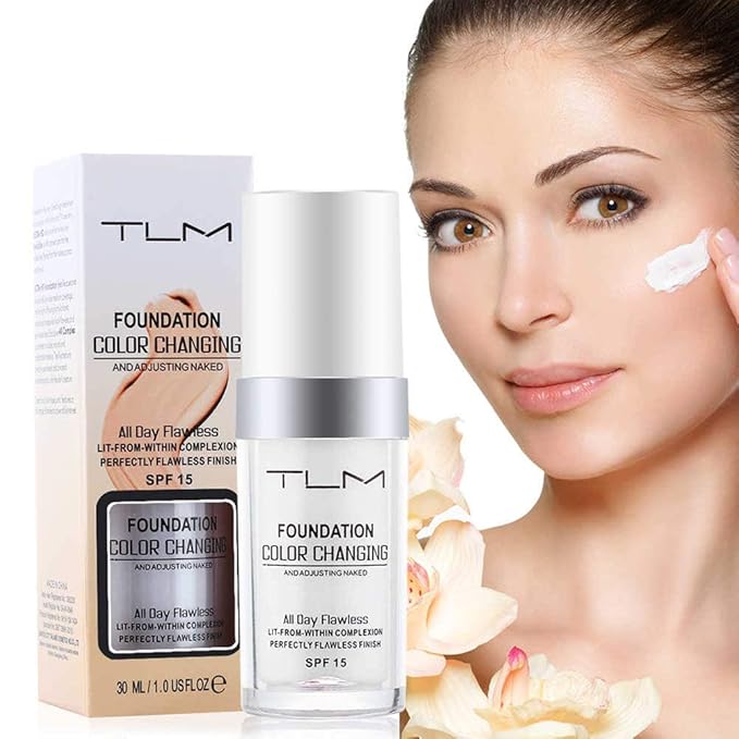 TLM Flawless Color Changing Foundation,Moisturizing Warm Skin Full Coverage Face Foundation Makeup,Base Nude Face Liquid Cover Concealer,Natural Sunscreen Non-greasy