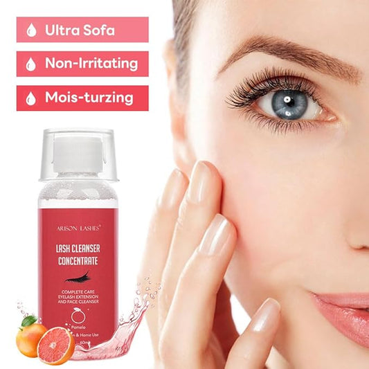 Eyelash Cleanser Concentrate 60ml Professional Lash Extensions Shampoo Natural Foaming Cleanser for Extensions Lashes with Salon Home Care-Makes 12 Bottles 60ml Eyelash Shampoo (pomelo)