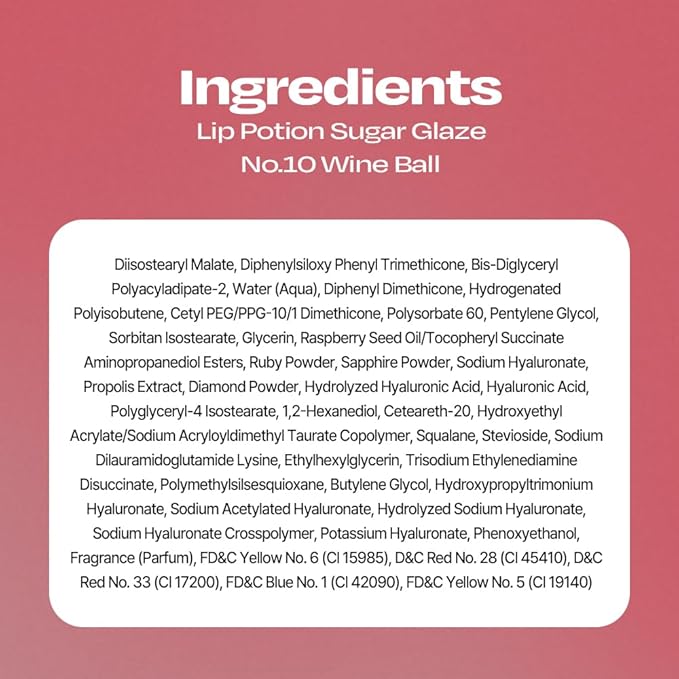 Lip Potion Sugar Glaze Tint | K-Beauty High-Shine & Long-Lasting Lip Tint | Hydrating, Non-Sticky Glossy Finish | 7 Shades | 0.3 Oz (No.10 Wine Ball)