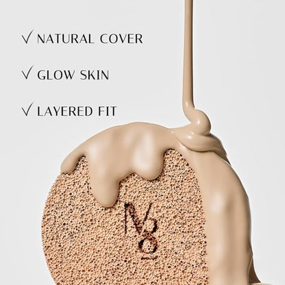 NUMBER EIGHT Skin Master Natural Cover Fit Cushion Foundation SPF 50+ PA+++ | N23 NEUTRAL BEIGE | Long lasting, Lightweight, Flawless Coverage, Hypoallergenic, Korean Beauty (15g / 0.52oz.)