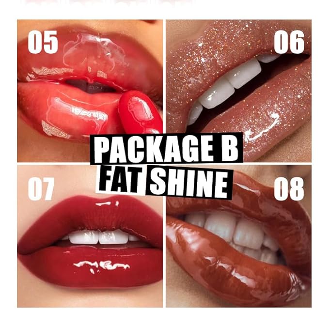 4 Colors Lip Oil Lip Glaze, Big Brush Head Hydrating Lip Glow Oil, Transparent Toot Tinted Nourishing Long Lasting Repairing Lightening Lip Lines (Set B)