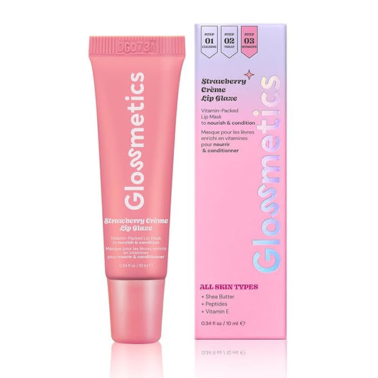 Glossmetics Strawberry Crème Lip Glaze - Overnight Lip Mask for Dry Lips. Fruit Butter Lip Mask, Hydrating and Moisturizing Lip Balm for Soft, Smooth Lips. Pink, 10ml