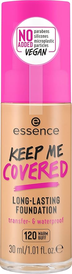 essence | Keep Me Covered Long-Lasting Foundation (120 | Warm Buff) | Medium to Full Buildable Coverage | Vegan & Cruelty Free