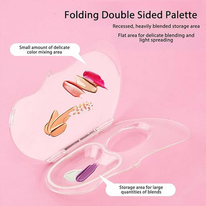 2 Set Makeup Mixing Palette, Acrylic Collapsible Makeup Palette Tray, Handheld Nail Art Transparent Palettes with Stirring Spatula for Foundation Make-up, Makeup Artist and Beginner
