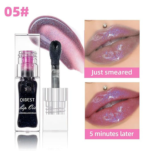 Magic Color Changing Lip Oil Ph, Glitter Lip Gloss, Upgraded Big Brush Head Moisturizing Lip Oil, Color Changing with Temperature, Moisturizing & Sparkling (# 05, 0.3 Oz)