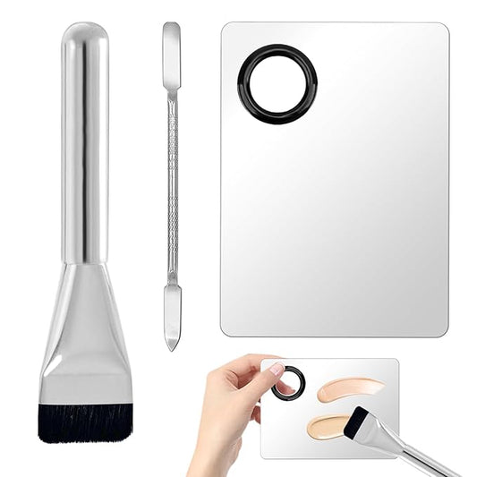 3 Pcs Make Up Spatula Tool including Cosmetic Mixing Palette Flat Foundation Brush and Makeup Scraper for Nail Art Eye Shadow Facial Cosmetic Pigment Blending