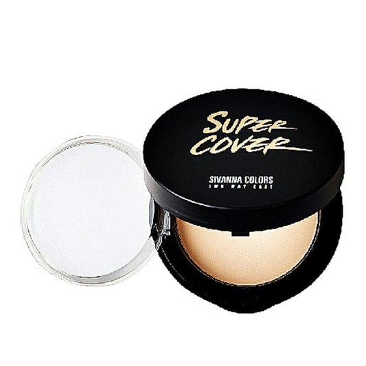 Sivanna Super Cover Two Way Compact Face Press Powder, Blurs Imperfections Soft Smooth Finish, Waterproof, Cover Dark Spots & Wrinkles, Oil-Control Perfectly, Long-lasting 0.42 oz, No.1 Natural White (NO.2 NATURAL WARM)