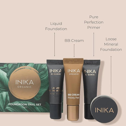 INIKA Organic Foundation Trial Set, Natural Mineral essentials kit, Vegan, Cruelty-Free, Paraben-Free, Rich in Antioxidants and Essential Fatty Acids, Comes in Sustainable Packaging - Very Light