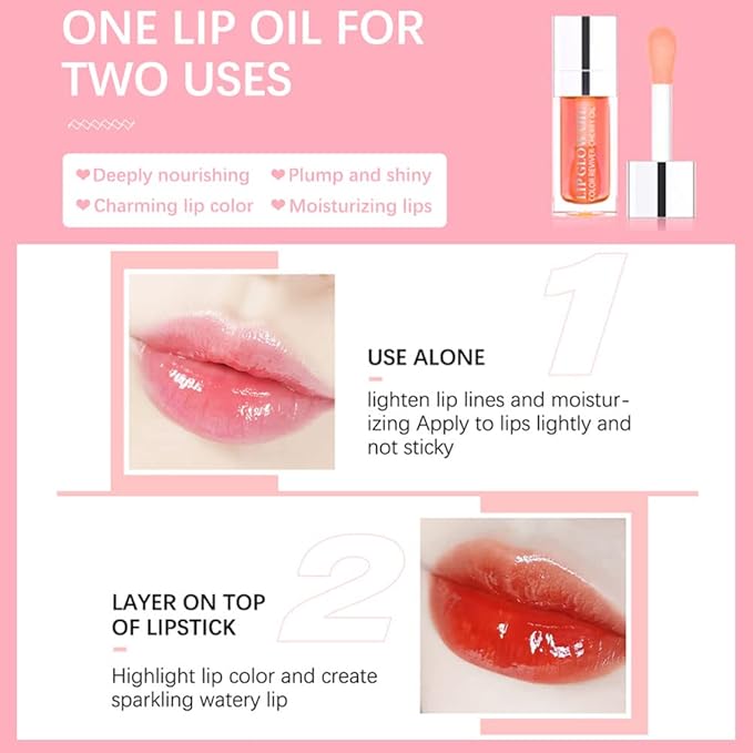 Plumping Lip Oil, Hydrating Lip Gloss Tinted Lip Balm Lip Care Transparent Toot Lip Oil, Long Lasting Nourishing Lip Glow Oil Non-sticky Big Brush Glitter Shine Primer Lip Tint (ROSEWOOD)