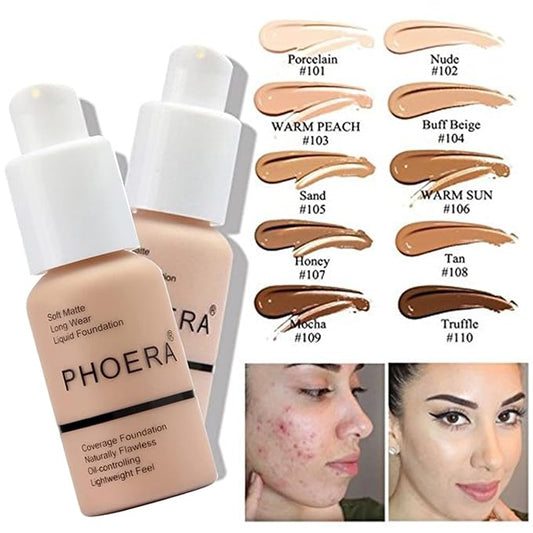 PHOERA Foundation,PHOERA CC+ Cream Color Correcting Anti Aging Hydrating Serum &SPF 25+,3 Pcs Cream Contour Stick Makeup Kit, Shades with Highlighter Stick, Blush Stick and Bronzer Contour Stick