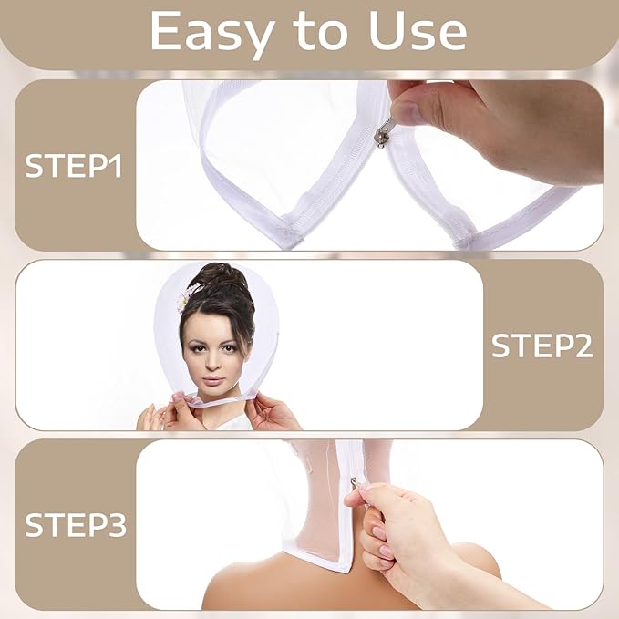 2 Pack Makeup Protector Hood, Protects Hair and Make Up While Getting Dressed, Chiffon Makeup Hood Zipper Closure Face Cover for Women Beauty Weddings