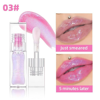 Magic Color Changing Lip Oil Ph, Glitter Lip Gloss, Upgraded Big Brush Head Moisturizing Lip Oil Long Lasting Nourishing Lip Glow Oil Non-Sticky Primer Lip Tint (# 03, 0.3 Oz)