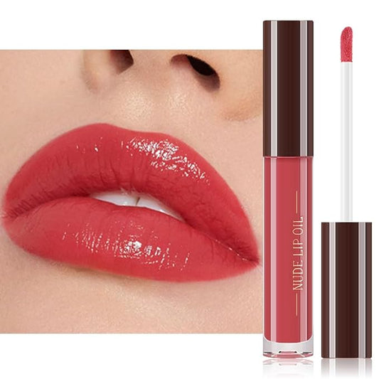 Hydrating Glow Lip Gloss Oil, Tinted Lip Plumper Lip Glosses Oil, Younger-Looking Lips Chocolate Scent, Non-Sticky Creamy Texture for Dry Lips, Brillo labial en aceite hidratante con brillo 06#