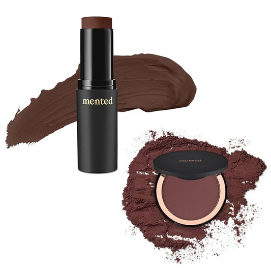 Mented Cosmetics Stick Foundation, Concealer & Contour Stick for Dark Skin, Cream Foundation for Black Women Makeup, D40 + Highlighter Bronzing Powder Palette with Vitamin E + A, 0.35oz, OOTO Bundle