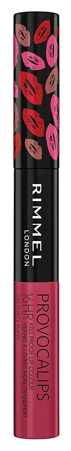 Rimmel London Provocalips 16hr Kiss-Proof Lip Color - Two-Step Liquid Lipstick to Lock in Color and Shine - 210 Flirty Fling, .14 fl.oz.