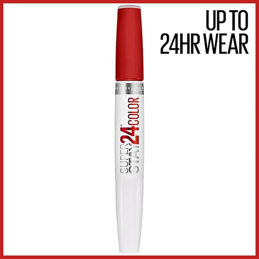 Maybelline Super Stay 24, 2-Step Liquid Lipstick Makeup, Long Lasting Highly Pigmented Color with Moisturizing Balm, Keep It Red, Red, 1 Count