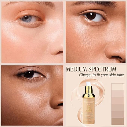 Biological Match 4-in-1 Foundation - Light/Medium Spectrum, Mature Skin Color Changed, Protect from Sun SPF 50+ Concealers Waterproof (Medium, 1 Ounce)