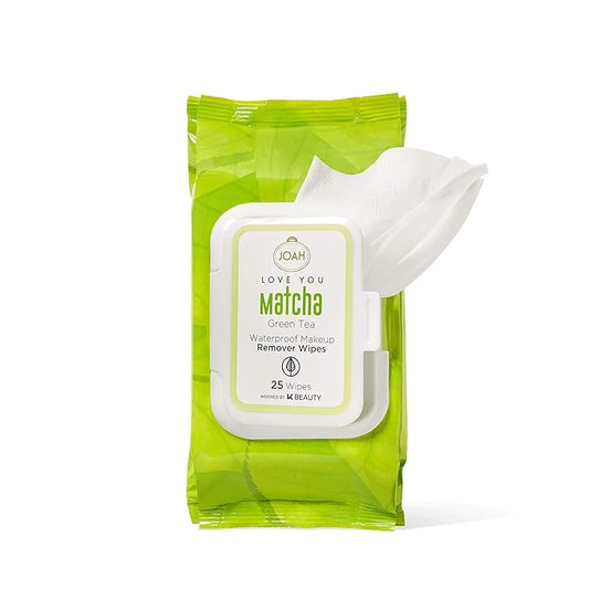 JOAH Love You Matcha Green Tea Waterproof Makeup Remover Wipes, 25 Count