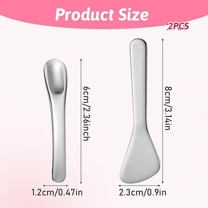 2Pcs Cosmetic Spatula, Mini Metal Cosmetic Spatulas, Makeup Spatulas Skincare Spatula Cream Spatula Beauty Accessories Mixing Sampling Lotions Moisturizers Accessories (Style B)