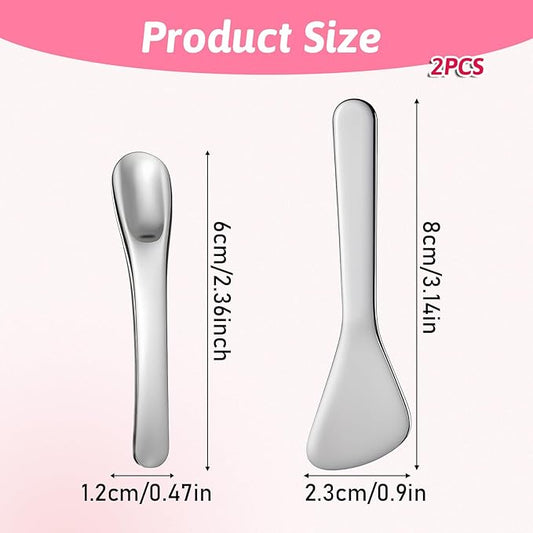 2Pcs Cosmetic Spatula, Mini Metal Cosmetic Spatulas, Makeup Spatulas Skincare Spatula Cream Spatula Beauty Accessories Mixing Sampling Lotions Moisturizers Accessories (Style B)