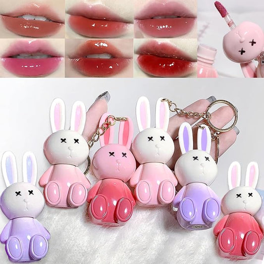 6pcs Bunny Rabbit Lip Gloss Liquid Lipsticks Set,Moisturizing Hydrating Lip Glow Oil Shine Lip Plumping Glass Waterproof Finish Party Gift for Women Girls