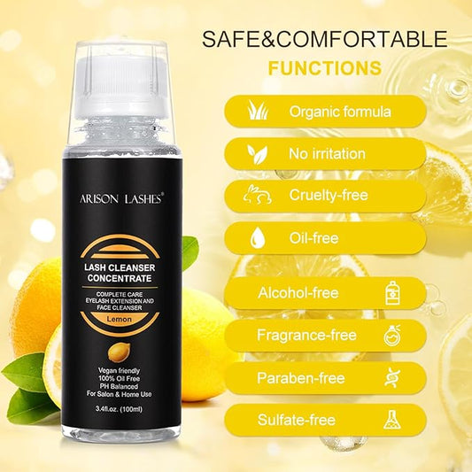 ARISON LASHES Eyelash Cleanser Concentrate 100ml Lash Extensions Shampoo Natural Foaming Cleanser DIY Non-lrritating 20 Bottles 60ml lash Shampoo（Lemon）