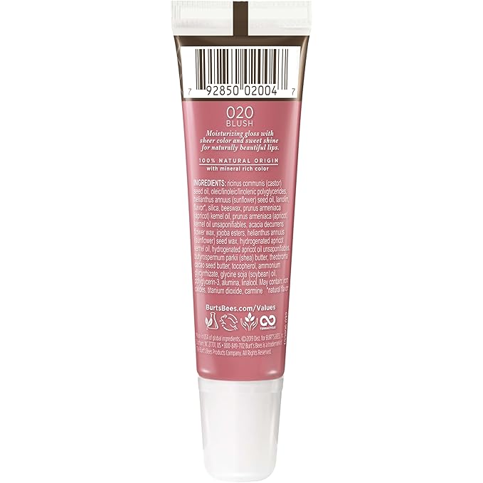 Burt's Bees Lip Care, Moisturizing Lip Shine for Women, 100% Natural, Blush, 0.5 Oz (Pack of 2)