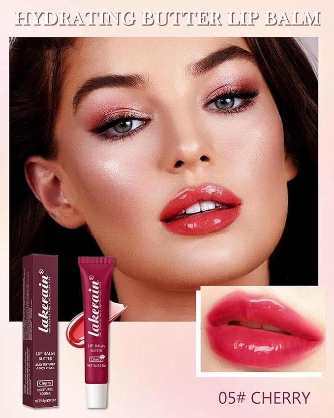 Lip Butter Balm Chrrey, Hydrating Tinted Butter Lip Gloss,Clear Lip Mask Lip Care Moisturizer, Smooth Lip Treatment Balm,Non-Sticky Jelly Glow Reviver Fat Lip Oil,Women's Day Makeup Gift for Women-05