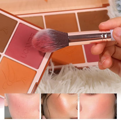 8 Colors Face Matte Blush Palette Shading Blusher with Brush - Buildable Facial Cheek Blusher Contour Bronzing Pressed Powder Makeup Pallet Women Gift Set (Multicolor, Standard size)