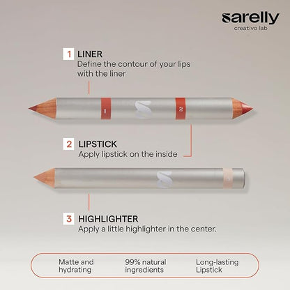 SARELLY CREATIVO LAB | Vegan Beauty Makeup Kit 5 in 1 | Lipstick Lip Liner Highlighter Makeup Sharpener & Mirror | Cute Stuff | Spicy Eggplant Penne