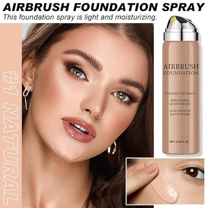 Airbrush Foundation Makeup Spray, Long-lasting Silky Mist Foundation Spray with Brush, Flawless Coverage Foundation for Smooth Radiant Skin, Formula Breathable Moisturizing Makeup (01 Natural)