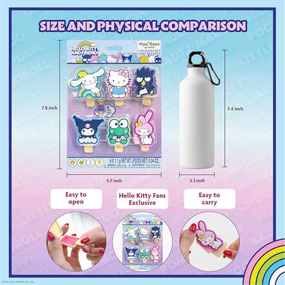 Townley Girl Hello Kitty and Friends 6 pack Fruit Flavored Lip Gloss Pucker Pop Set, Ages 3+ Perfect for Birthdays, Stocking Stuffers, Holidays, School Rewards, Spa Days, Slumber Parties, and More