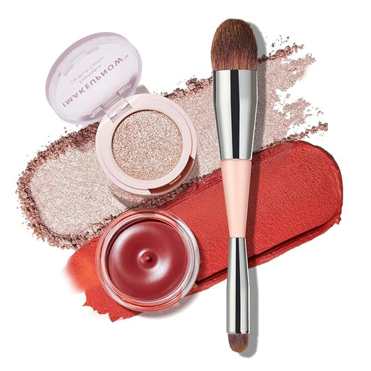 Cream Blush For Cheeks and Eye, Shimmer Eye Shadow Palette Pigmented Pink Blush Make Up Sets #001 Withered Rose