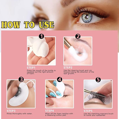 3.38OZ Eyelash Extension Cleanser Lash Mousse Lash Shampoo for Extensions, USB Mini Portable Fan Rechargeable Electric Handheld Air Conditioning Lash Shampoo Brush Plastic Wash Bottle (lash fan-pink)