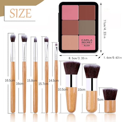6 Colors Cream Blush & Concealer Contour Palette, Carla Secret Makeup Palette with 11 Pcs Makeup Brush Set, Long Wearing Blendable Full Coverage Foundation